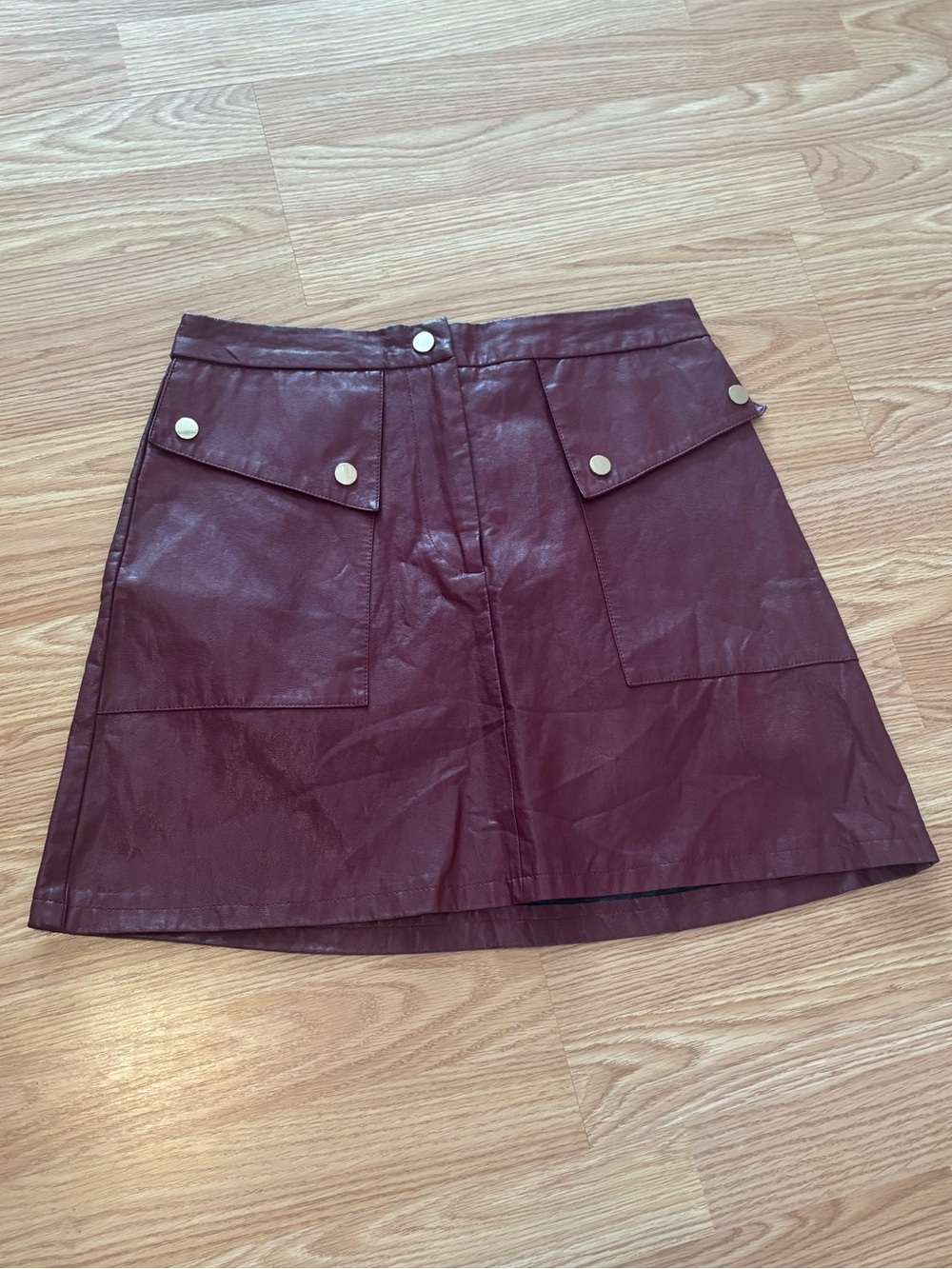 Zara Burgundy Faux Leather Cargo Mini Skirt Small